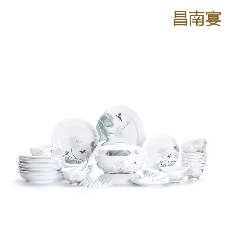 荷塘清趣53头餐具套装